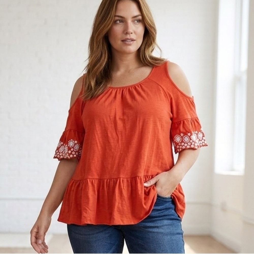 Women's Red Cold Shoulder Top